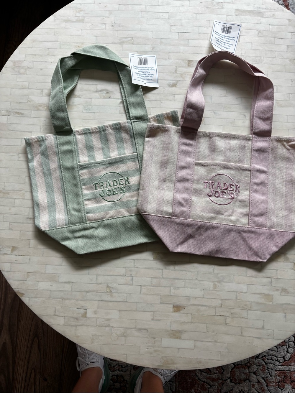 Striped Canvas Tote Bag - Pink and Sage